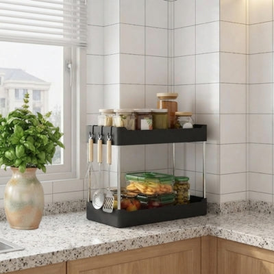 etagere pour cuisine sur plan de travail pot basilic proche