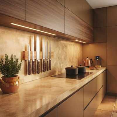 cuisine chaleureuse barre aimantée pour couteaux au mur ajoute style