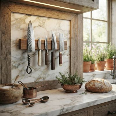 cuisine farmhouse barre aimantée pour couteaux avec couteaux             originaux