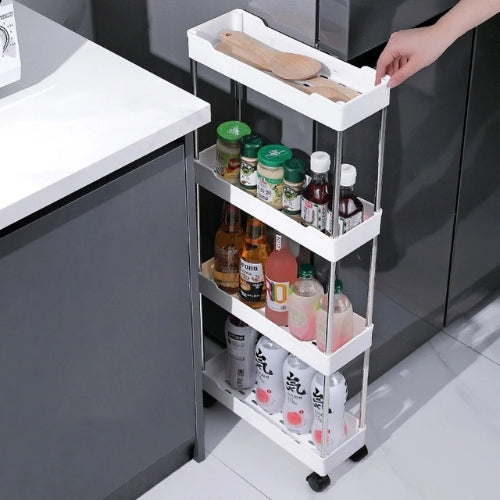 desserte a roulette blanche entre frigo et plan de travail