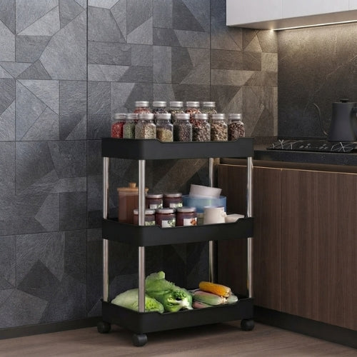 desserte a roulette variante noire trois étagères