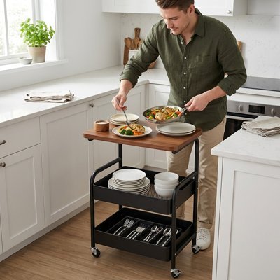 Desserte à roulettes type noir plateau supérieur pour servir
