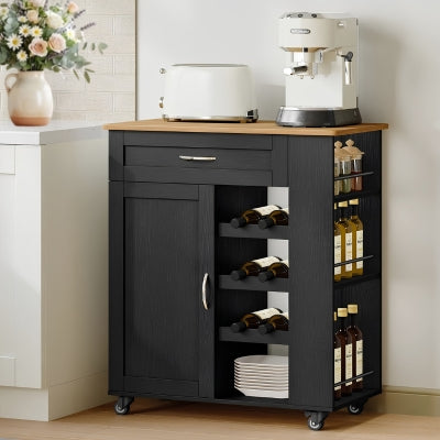 desserte sur roulettes adossée au mur étagères avec barrière