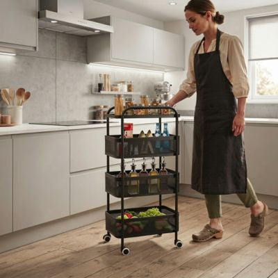 desserte sur roulettes femme la pousse avec une seule main