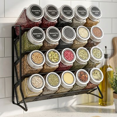 etagere a epice pleine de pots à épices étagère inclinée