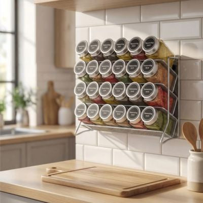 etagere a epice varainte argentée fixée au mur rangement épices