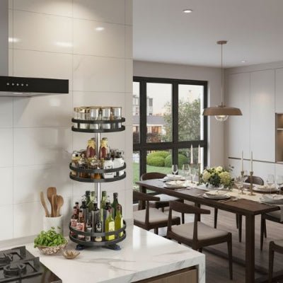 cuisine ouverte espace repas étagère à épices pot spatules