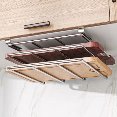 double etagere cuisine argentée support planches à découper