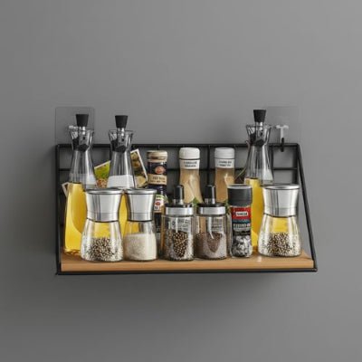 Etagere de cuisine murale noire parfaite pour organiser les épices