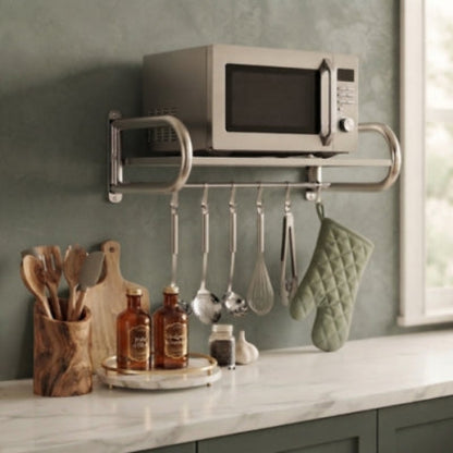 etagere four micro onde belle cuisine mur vert comptoir blanc gris