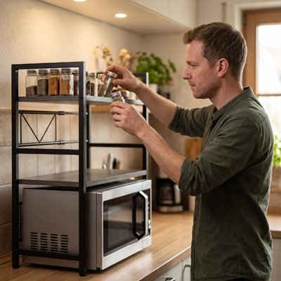 Etagere micro onde homme choisis ses épices de l'étagère