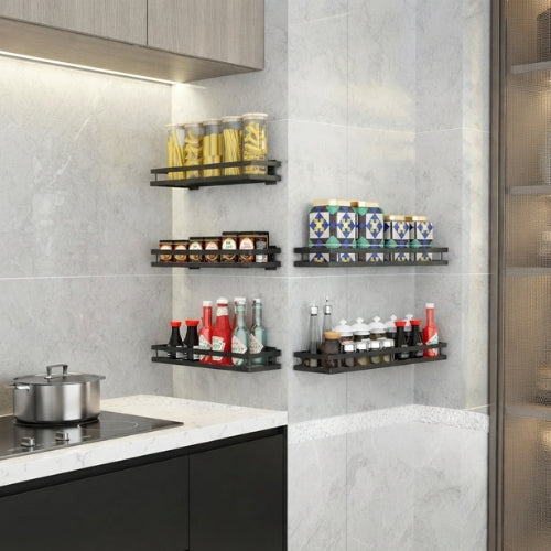 Étagère murale cuisine en angles organisant bouteilles et condiments