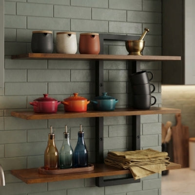étagère murale cuisine décorative pour bouteilles huile et vaisselle