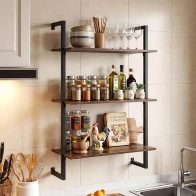 étagère murale cuisine en bois et métal style industriel