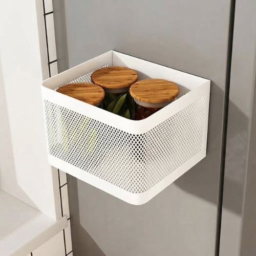 étagère murale cuisine en fil métallique en maille blanc