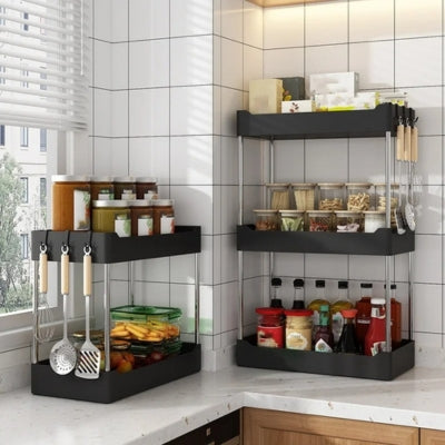 etagere pour cuisine 2 niveaux 3 niveaux noir colonnes acier
