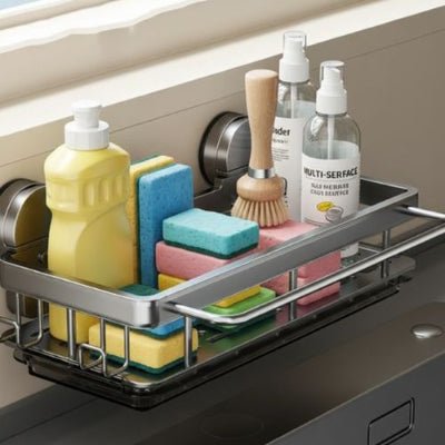 Etageres pour cuisine en metal supportant les éponges et sprays nettoyants