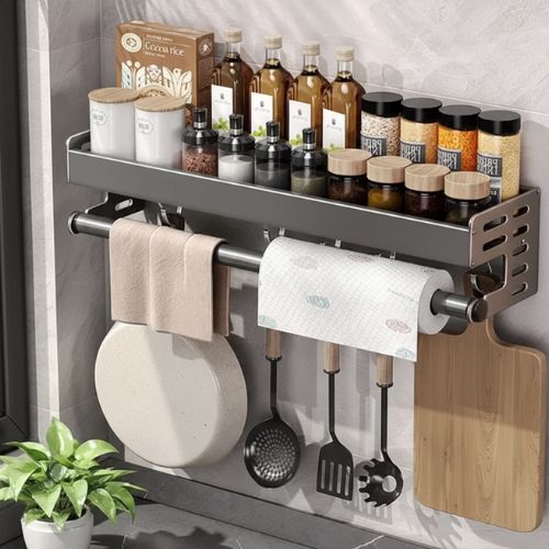 Poêle ustensiles accroches etagere rangement cuisine pratiques rangement mural