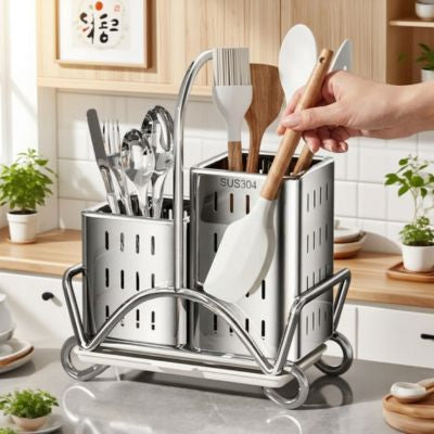 main de femme prend spatule du pot a ustensile