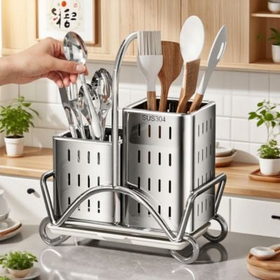 main dépose une cuillère dans pot a ustensile