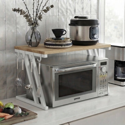 micro onde etagere style pieds blanc étagère bois naturel