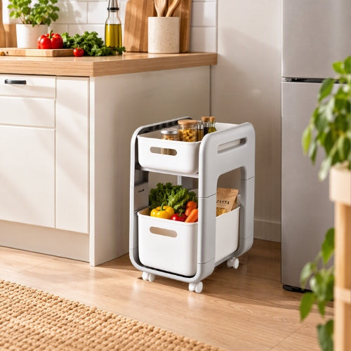 panier coulissant cuisine sur roulettes posé proche plan travail