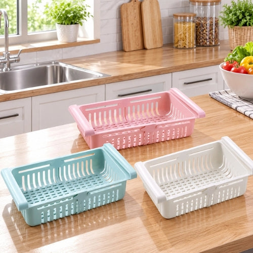 panier coulissant cuisine trois coloris sur plan de travail