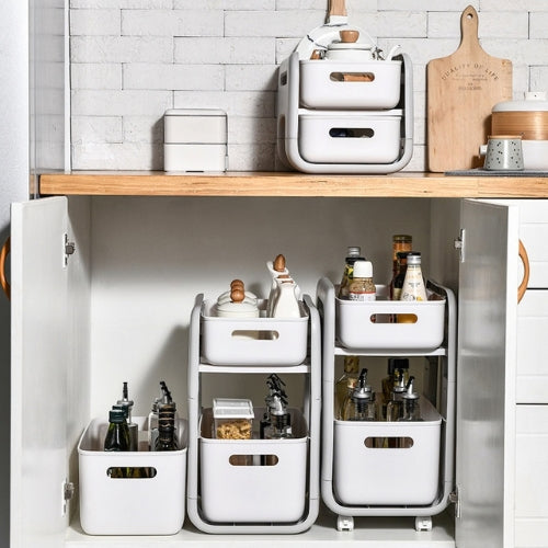 panier coulissant les trois modèles exposés en cuisine