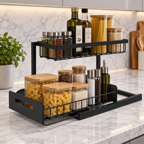 panier coulissant pour cuisine noir acier au carbone