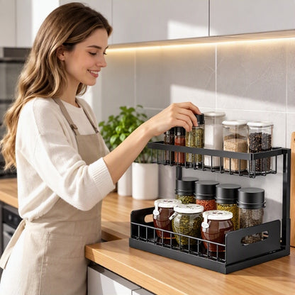 panier coulissant pour cuisine sur comptoir en bois