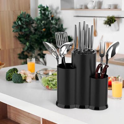 porte couteau trois compartiments légumes jus sur comptoir