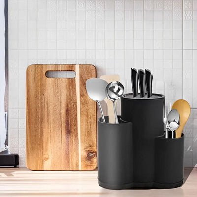 sur comptoir porte couteau noir trois compartiments planche à découper