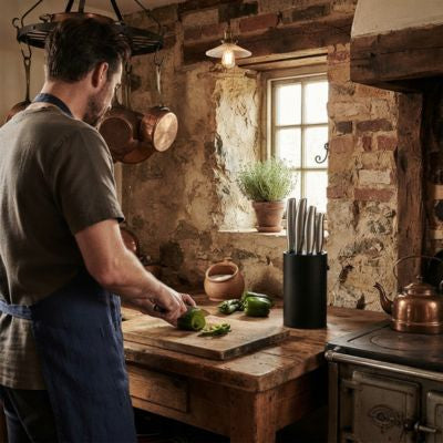 porte couteaux cuisine accès rapide homme coupe légumes