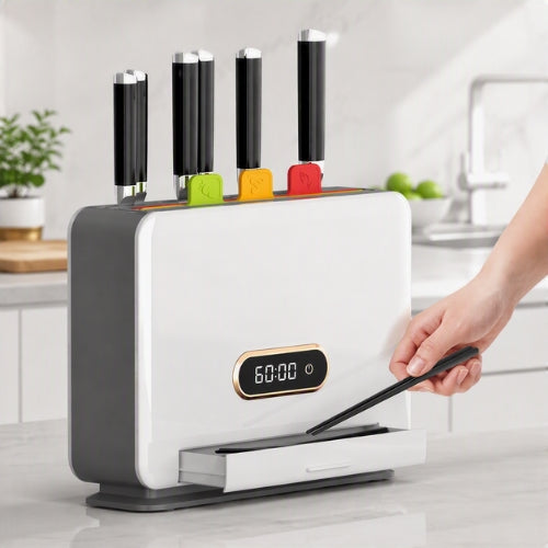 porte couteaux cuisine présentation main prend baguette du petit tiroir