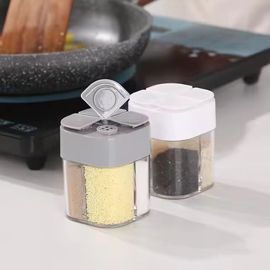 Pot a epice deux varaintes blanc gris couvercle ouvert
