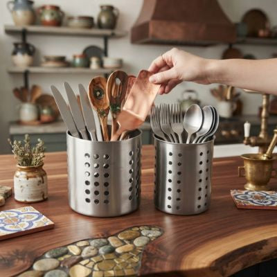 pot ustensiles cuisine sur plan travil original