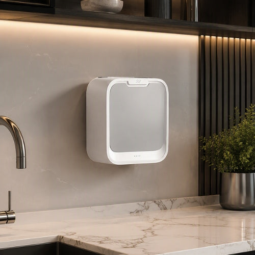 poubelle murale automatique design minimaliste sous un meuble haut