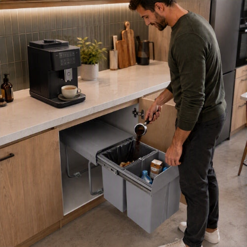 poubelle tri selectif 2 bacs homme versant marc café