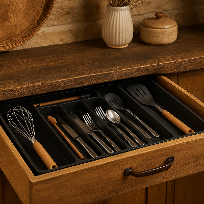 range couvert dans cuisine rustique couverts organisés