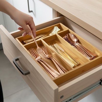 range couvert en bambou main range fourcette dedans