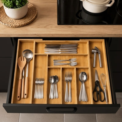 range couvert pour tiroir dans cuisine moderne en noir