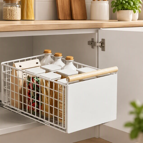 rangement cuisine coulissant grand format blanc