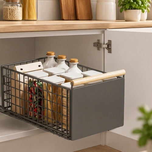 rangement cuisine coulissant gris grand en acier au carbone