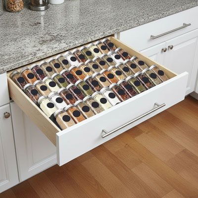 Rangement epices tiroirs beaucoup pots épices rangement optimale