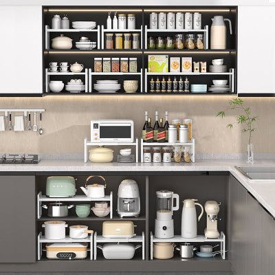 rangement etagere cuisine complet avec vaisselle epices et petits appareils
