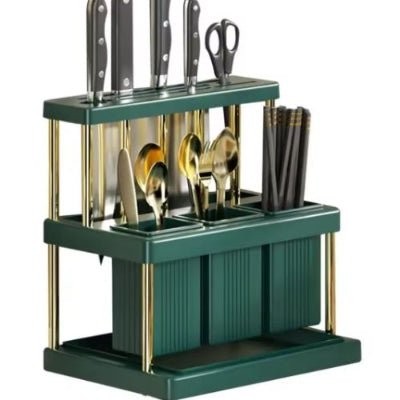 rangement pour couverts sur plan de travail vert double niveau