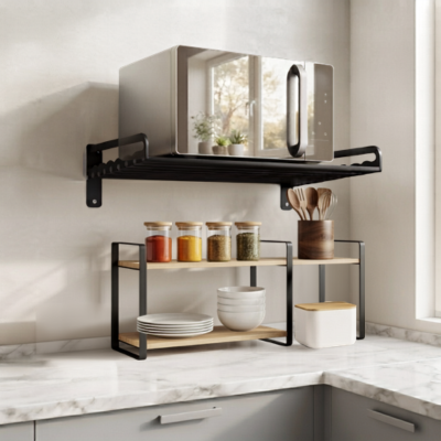 support micro onde dessous étagère assiettes bols pots ustensiles