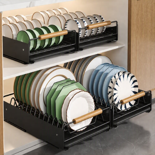 tiroir coulissant cuisine quatre fois en noir pour assiettes et bols
